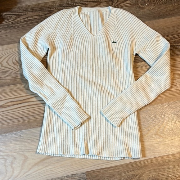 Lacoste Sweaters - Lacoste wool ribbed cream sweater